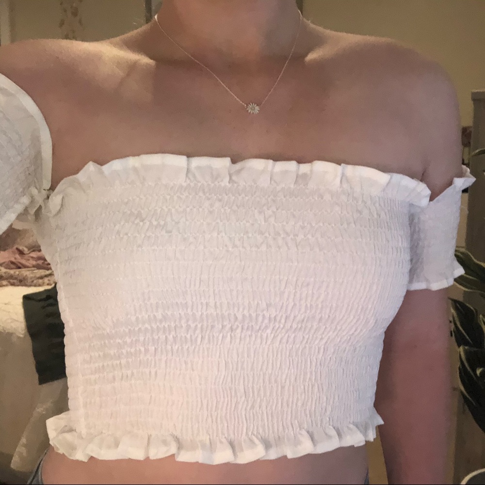 White Cropped Off The Shoulder Top